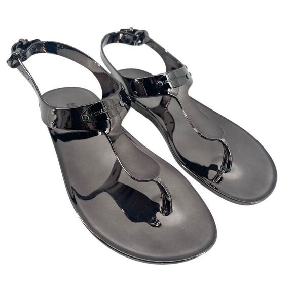 Michael Michael Kors Gunmetal Jelly Thong Sandals Size 6M – Logo Plate Detail - Picture 3 of 17
